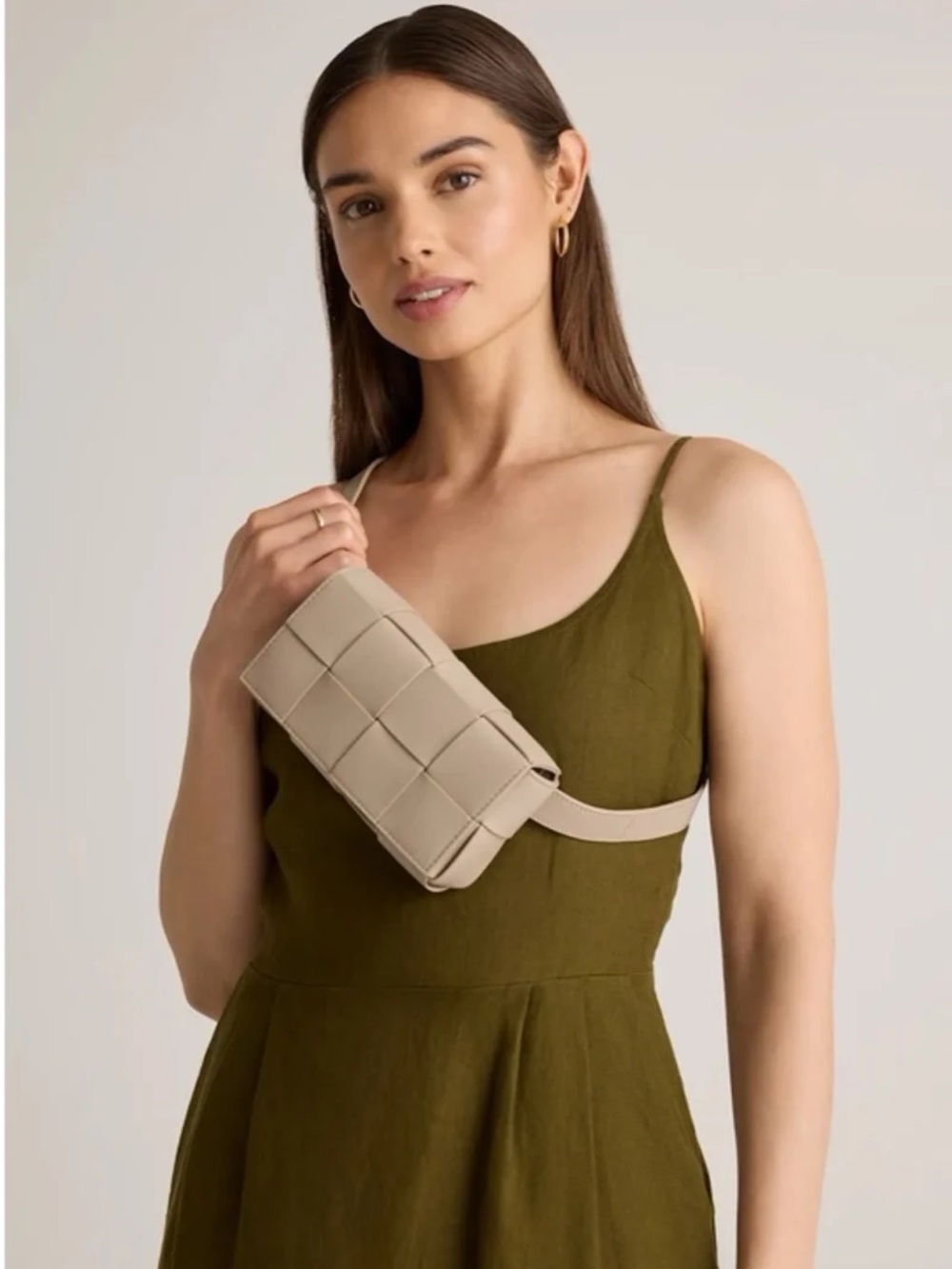 Quince Italian Leather Handwoven Box Belt Bag in Taupe - Picture 5 of 12